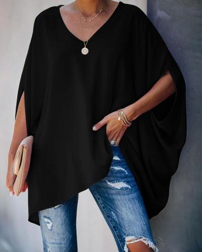 Women Solid Color Half Sleeve Loose Blouses