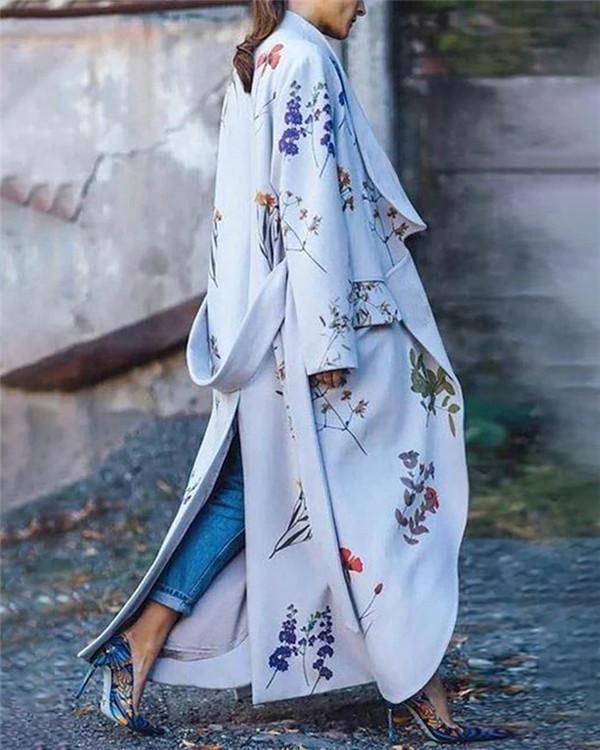 Floral Gown Long Sleeve Fashionable Outwear Coat