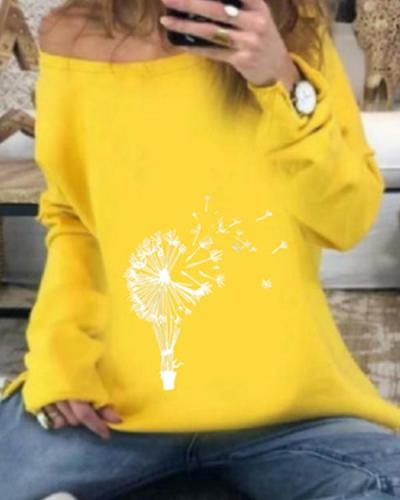 Women Dandelion Print Long Sleeve Daily Shirts