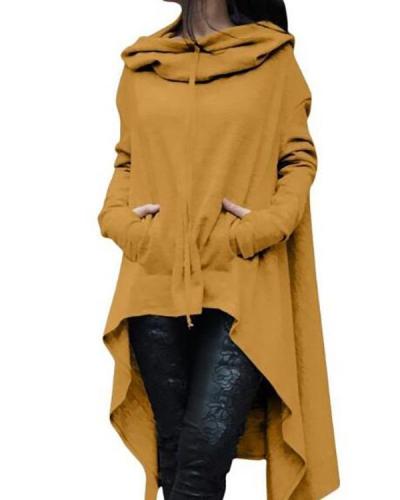 Solid Cotton Casual Long Sleeve Plus Size Hoody