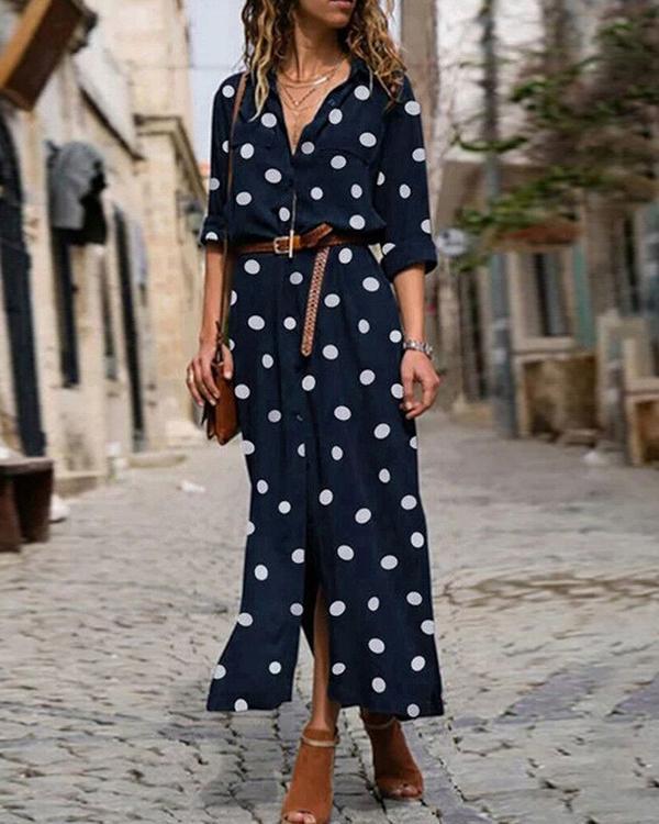 Polka Dot Print Women Casual Midi Dress