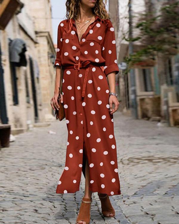 Polka Dot Print Women Casual Midi Dress