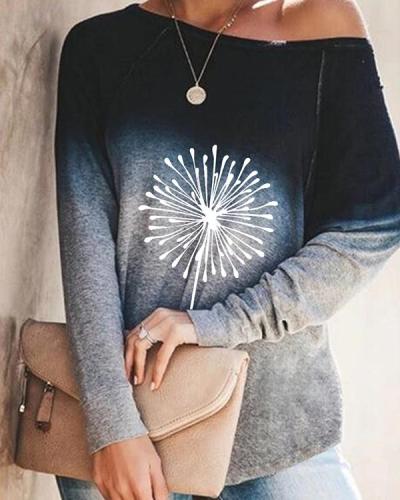 Autumn Ombre Print Long Sleeve Loose T-Shirt