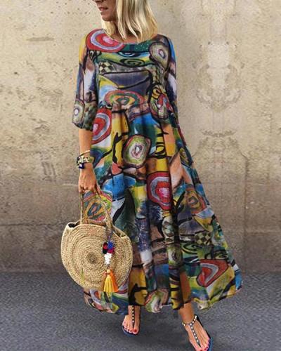 Plus Size Casual Graffiti Tunic Round Neckline A-line Dress