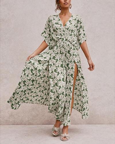 Floral Print Short Sleeve Vintage Maxi Dress