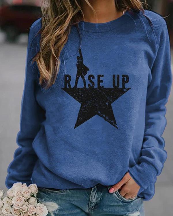 Women Print Casual Round Neckline Sweatshirts