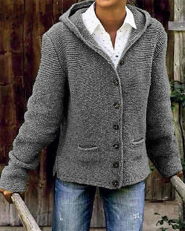 Hooded Long Sleeve Knitted Cardigan Sweater Outerwear