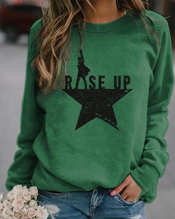 Women Print Casual Round Neckline Sweatshirts