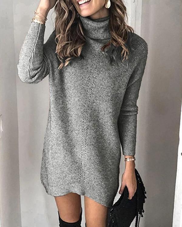 High Neck Pullover Long Sleeve Dress