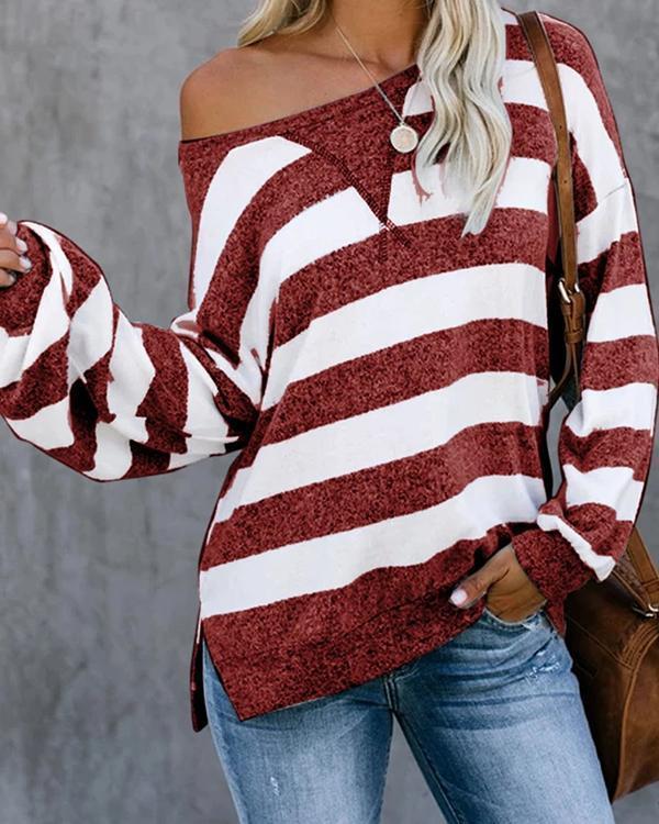 Casual Long Sleeve Stripes Shirts & Tops