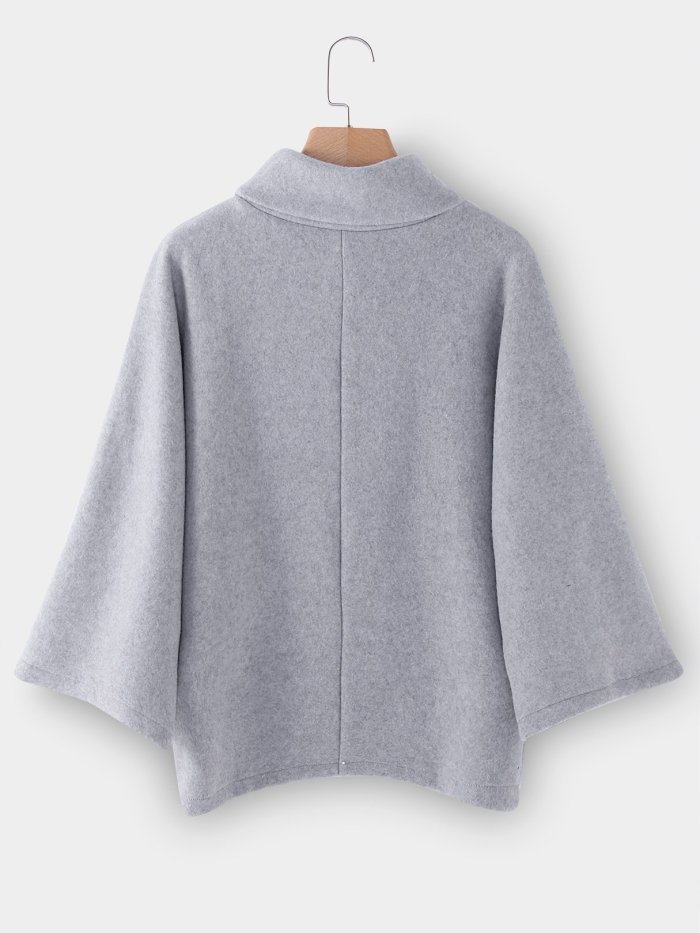 Chimney Collar Flared Sleeves Irregular Hem Sweater Tops