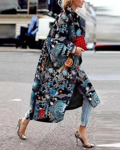 Elegant Fashion Starry Sky Printed Long Sleeve Coat