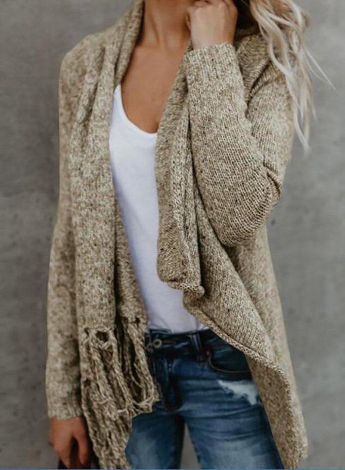 H-line Long Sleeve Plain Knitted Cardigan