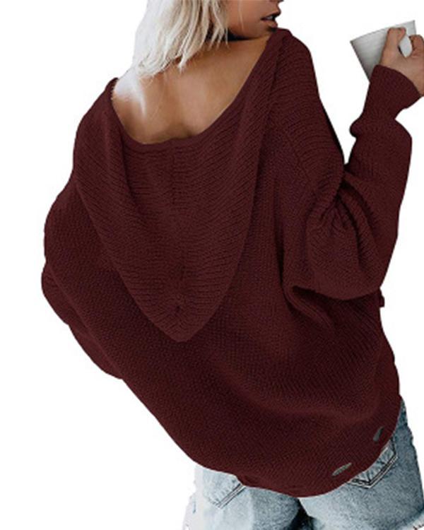 Solid Knitted Zipper Sweater