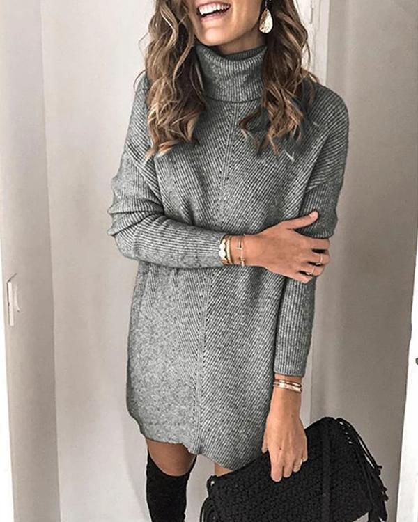 High Neck Pullover Long Sleeve Dress