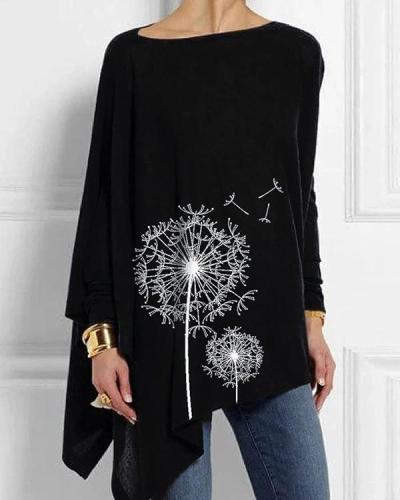 Printed Casual Long Sleeve Irregular Blouses