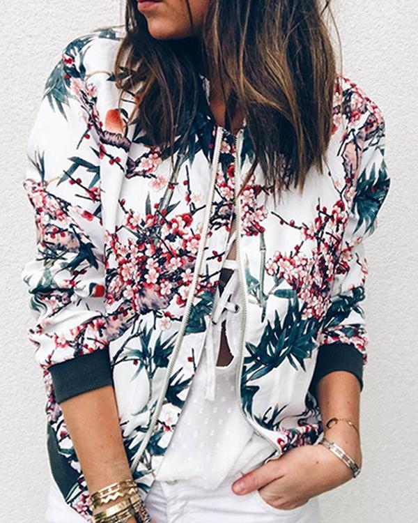 Casual Long Sleeve Floral Print Jacket