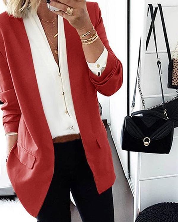 Long Sleeve Lapel Pockets Blazers Coats