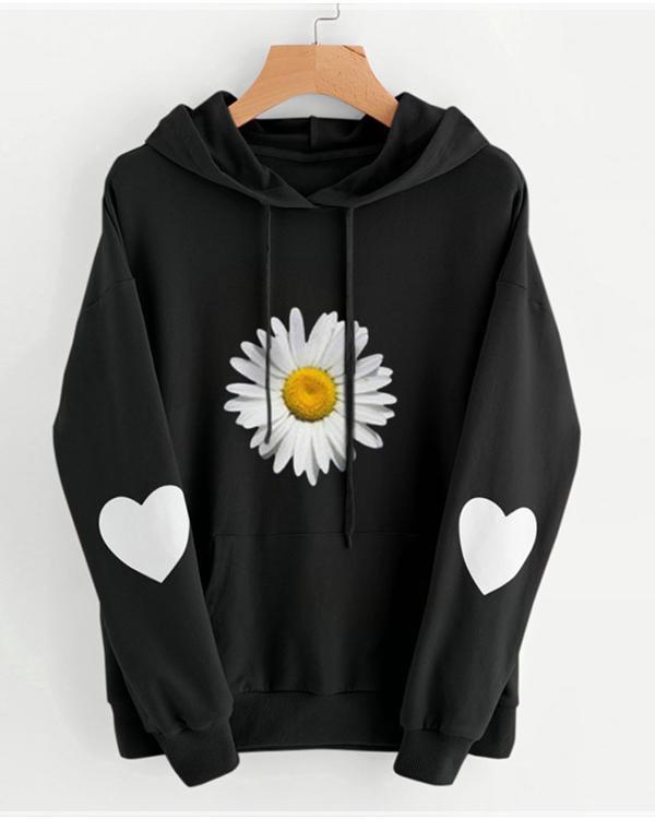 Daisy Print Cute Long Sleeve Hoodies