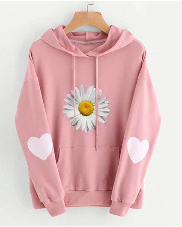 Daisy Print Cute Long Sleeve Hoodies