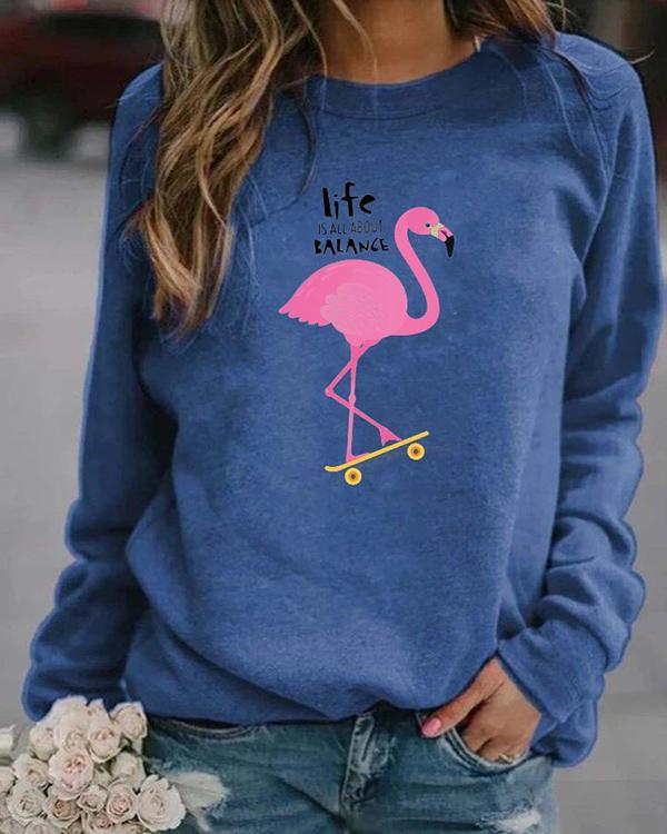 Animal Letter Print Casual Round Neckline Sweatshirts Tops