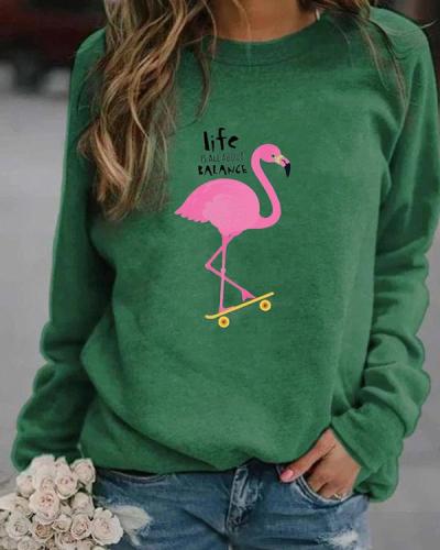 Animal Letter Print Casual Round Neckline Sweatshirts Tops