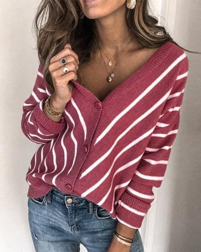 Striped Ribbed V neck Sweaters