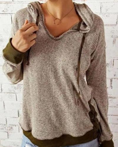 Print Striped Long-sleeved Hooded Sweater