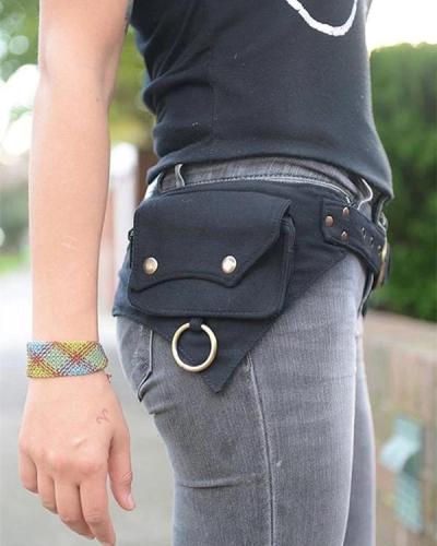 Women's Retro Solid Color Multifunctional Storage Belt Bag