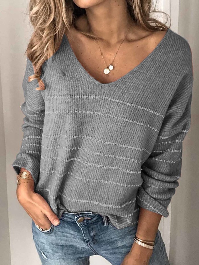 Women's Autumn V-neck Striped Sweater