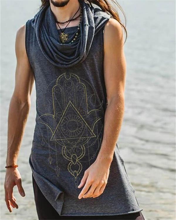 Men's Sacred Geometry Psychedelic Hooded Sleeveless Top