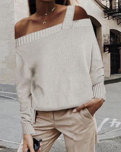 Sexy Word Shoulder Solid Color Sweater