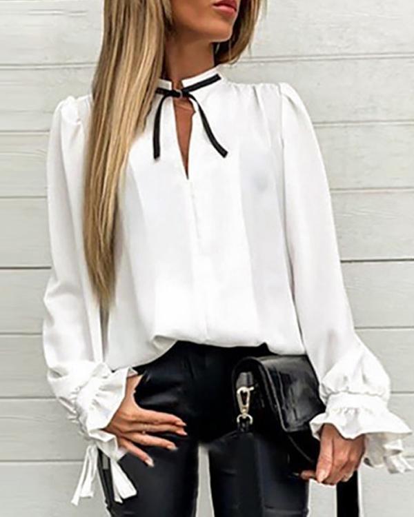 Casual Vintage Bow Tied Long Sleeves Blouse