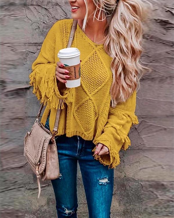 Tassel Solid Color Fashion Sweater