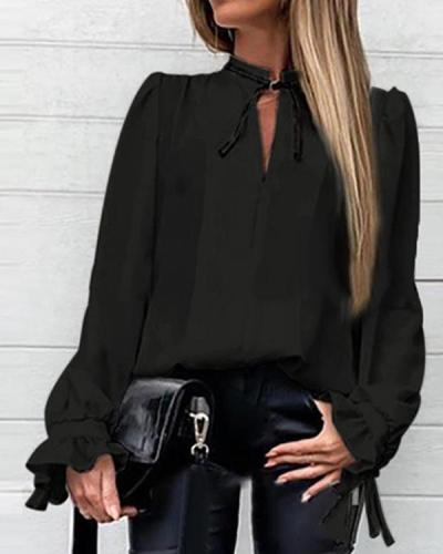 Casual Vintage Bow Tied Long Sleeves Blouse