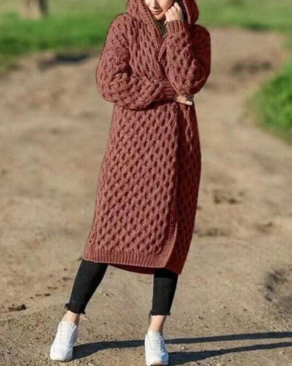 2019 Women's Fashion Winter Warm Long Knit Sweater Hooded Cardigan Coat