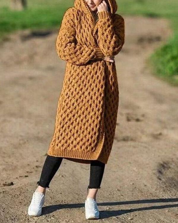 2019 Women's Fashion Winter Warm Long Knit Sweater Hooded Cardigan Coat