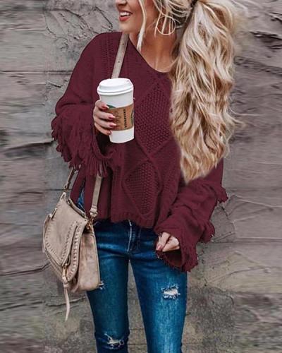 Tassel Solid Color Fashion Sweater