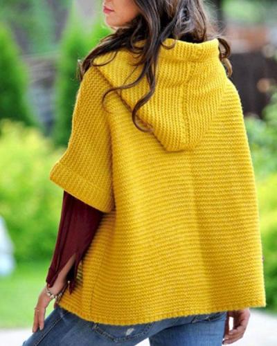 Women Fashion Loosely Knitted Hooded Outerwear