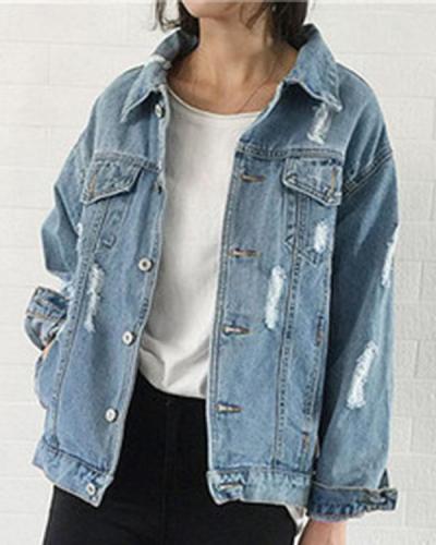 Women's Denim Jacket Regular Solid Colored Daily Denim Outerwear