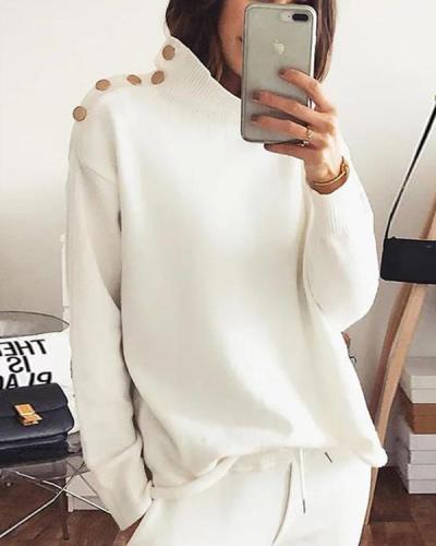 Plus Size Solid Shirts Buttoned Stand Collar Long Sleeve Tops