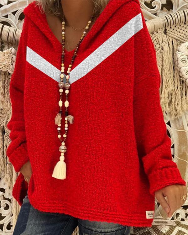Hooded Pullover Sweater V-Neck Sweater