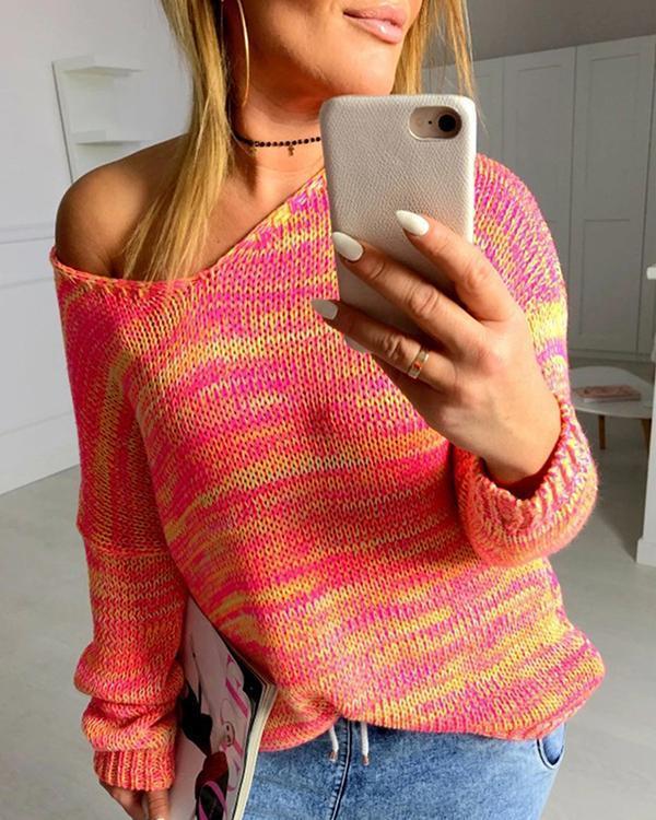 Casual One Shoulder Knitted Sweater