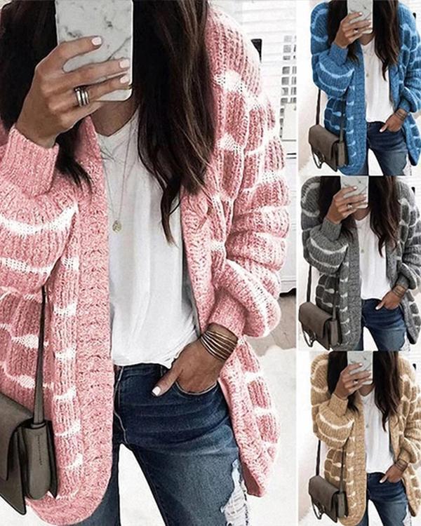 Casual Lantern Sleeves Warm Knit Cardigans