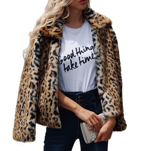 Fold-Over Collar Animal Printed Coats