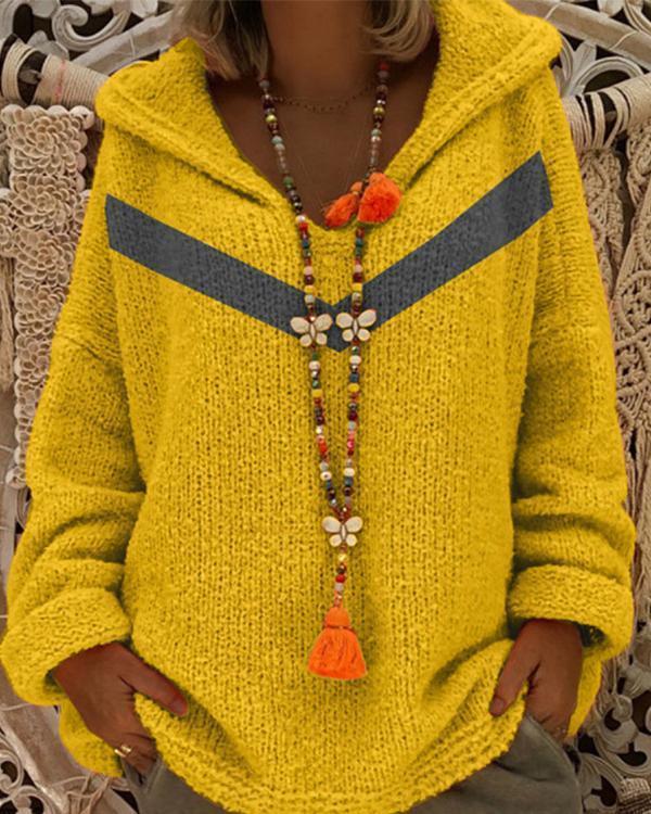 Hooded Pullover Sweater V-Neck Sweater