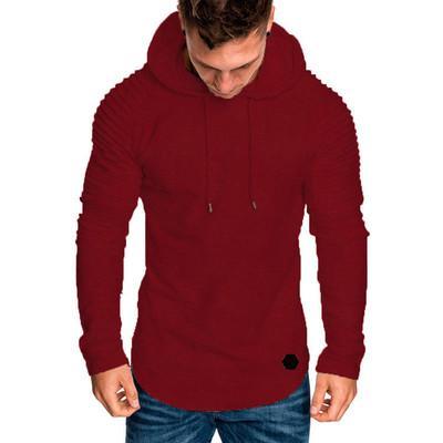 Mens Irregular Hem Hooded Striped Fold Raglan Sleeve O-neck Solid Color Casual Sweatshirt