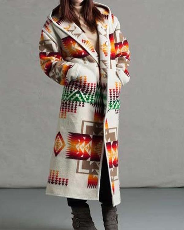 Women's Winter Casual Print Long Coat