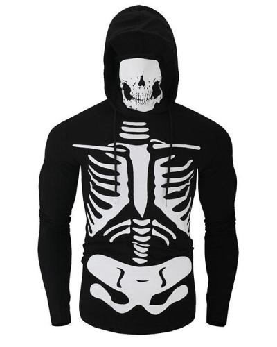 Mens Skull Printed High Collar Long Sleeve Casual Hoodies