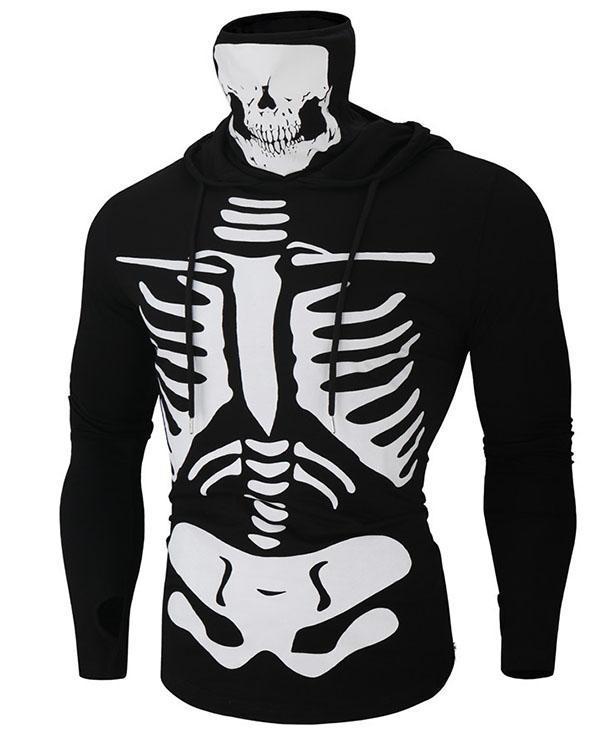 Mens Skull Printed High Collar Long Sleeve Casual Hoodies